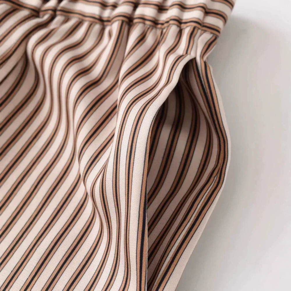 ZARA Summer Loose Fit Striped Wide Leg Pants Elastic Waist